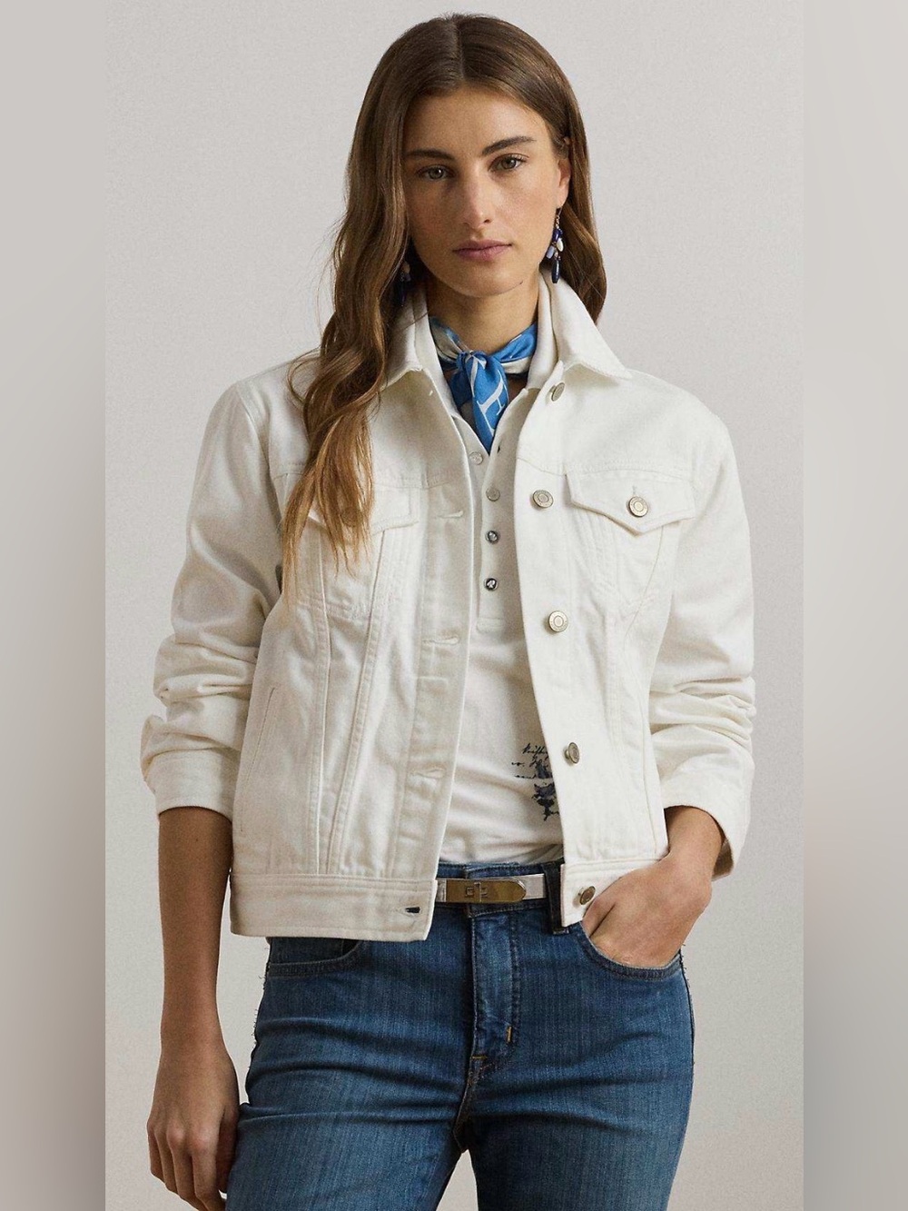 Lauren Ralph Lauren White Denim Jacket 100% Cotton Boxy Fit BNWT Large